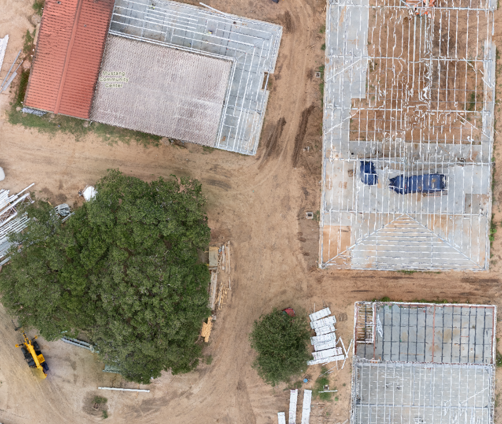 Detailed construction orthomosaic showing buildings and site conditions